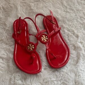 Tory Burch Red Patent Miller Logo Thong Sandals